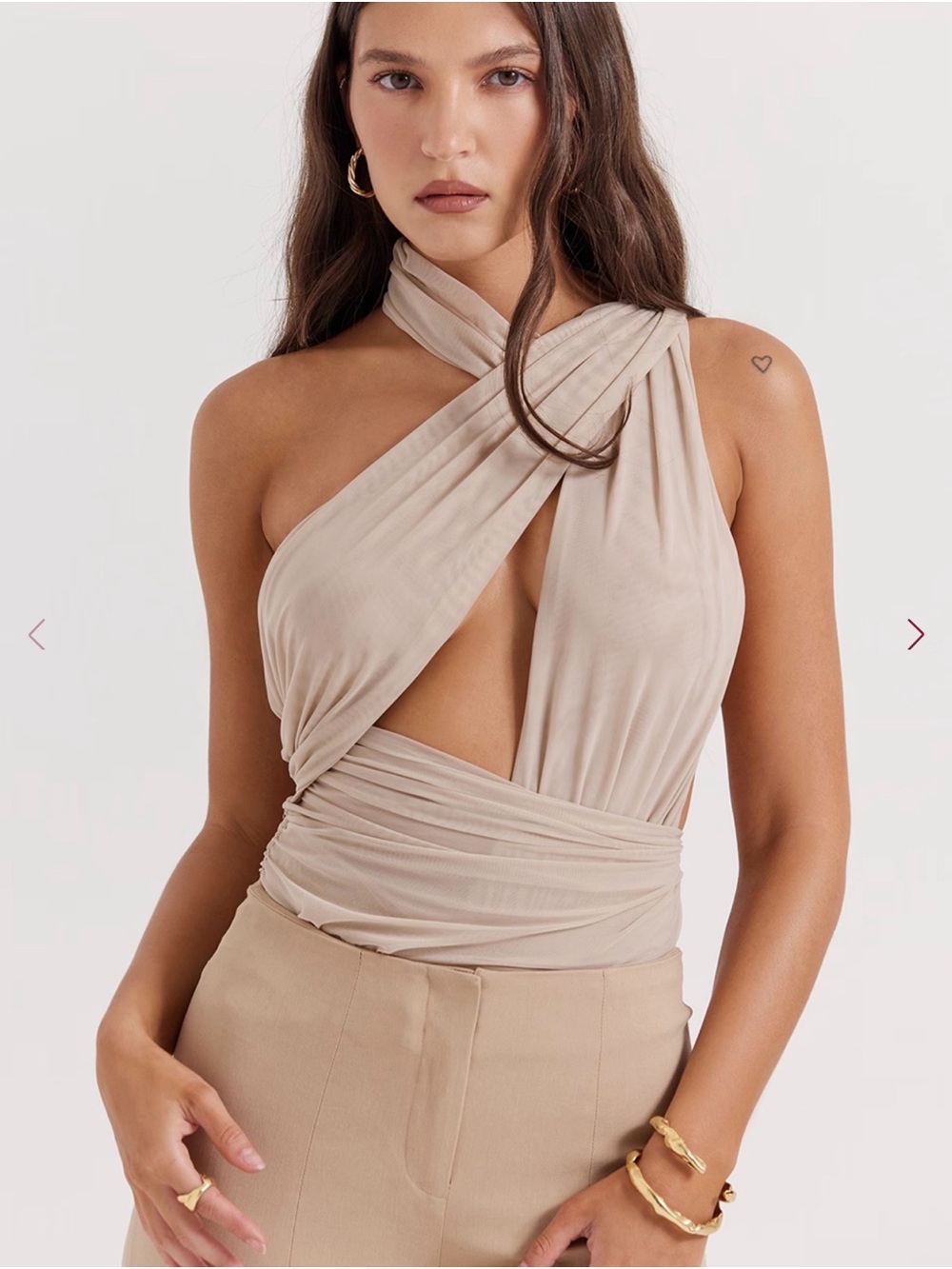 HOUSE OF CB 'Cheyanne' Ecru Gathered Bodysuit NWOT size L+